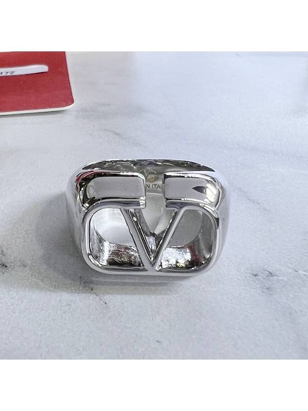 V Logo Signature Metal Ring Silver - VALENTINO - BALAAN 4