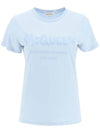 Women's Graffiti Logo Short Sleeve T-Shirt Light Blue - ALEXANDER MCQUEEN - BALAAN 1