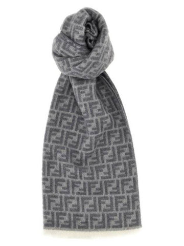 FF Jacquard Wool Muffler Grey - FENDI - BALAAN 1