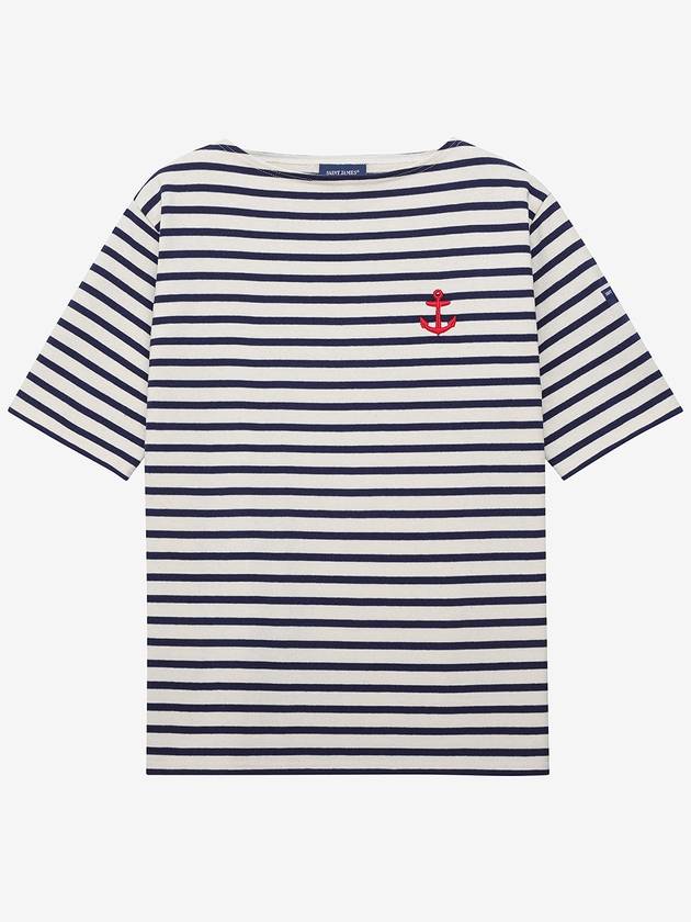 Gildo Logo Patch Boat Neck Striped Short Sleeve T-Shirt Ecru Marine - SAINT JAMES - BALAAN 2