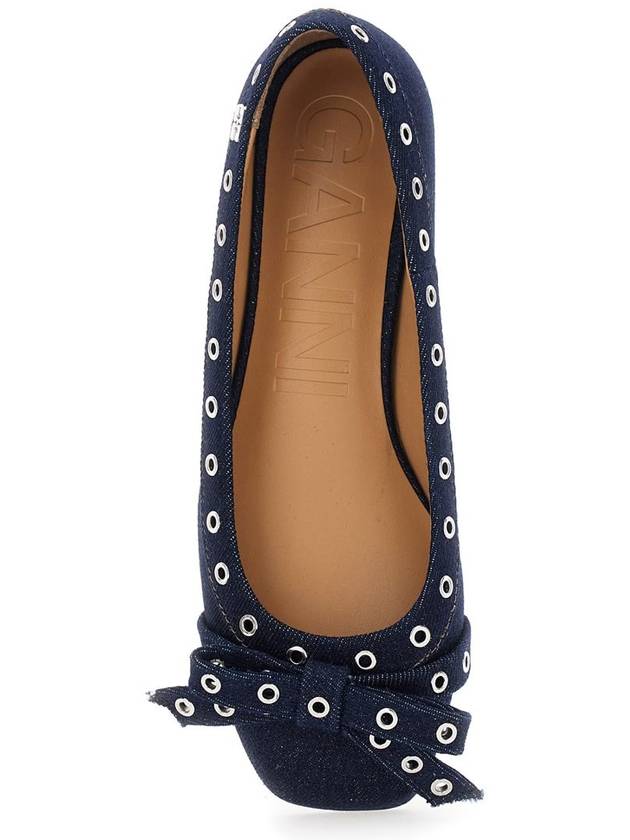 Blue Ballet Flats With Eyelet Details In Cotton Woman - GANNI - BALAAN 4