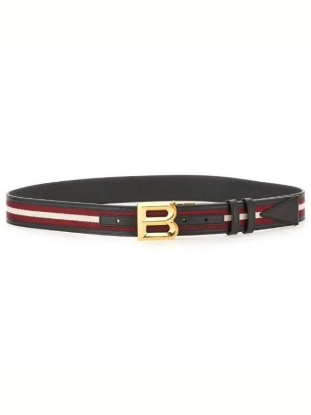 B Bold Buckle Leather Belt Red Black - BALLY - BALAAN 2