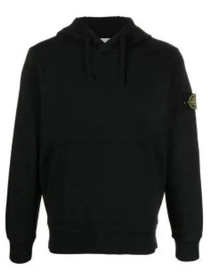 Logo Patch Cotton Fleece Hoodie Black - STONE ISLAND - BALAAN 2