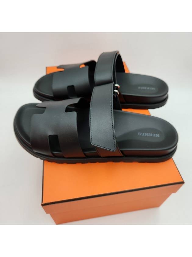 Hermes Chypre H Logo Calfskin Sandals Black - HERMES - BALAAN 5