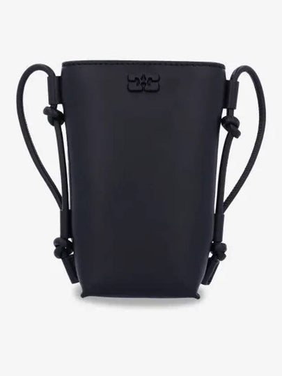 Bou Logo Leather Cross Bag Black - GANNI - BALAAN 2