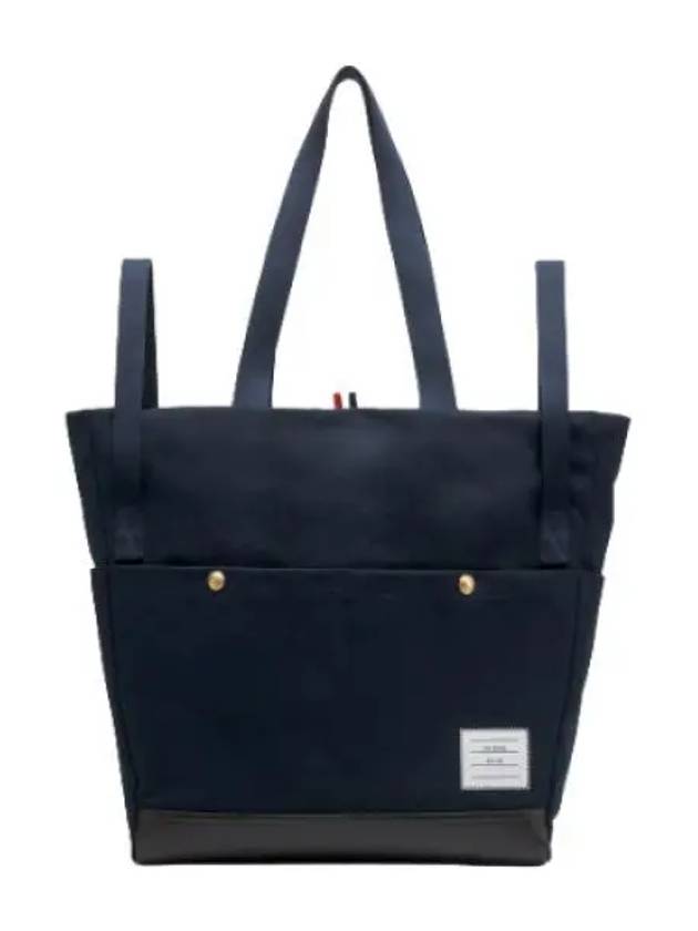 Cotton Canvas Snap Pocket Tote Bag Navy Handbag - THOM BROWNE - BALAAN 1