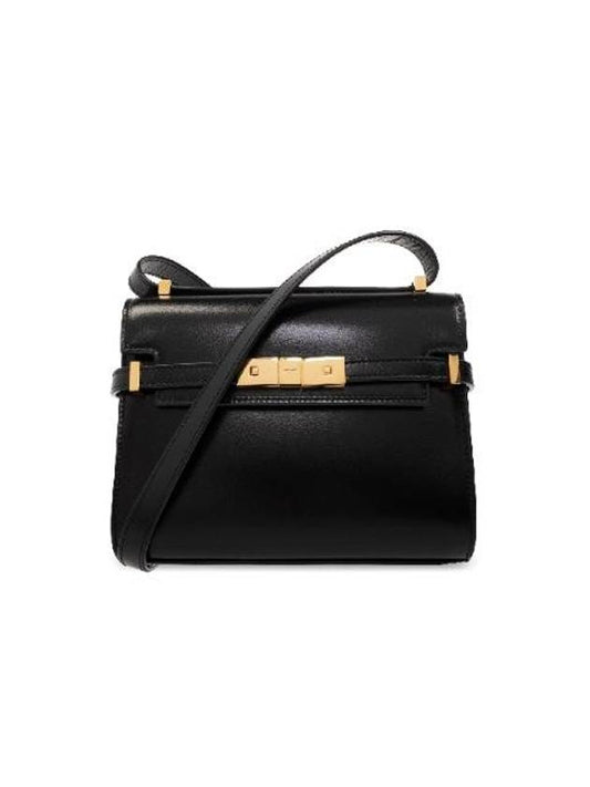 Manhattan Mini Embossed Gold-Tone Logo Leather Cross Bag Black - SAINT LAURENT - BALAAN 1