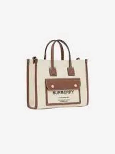 Mini Two-Tone Canvas and Leather Freya Tote Bag Natural Tan - BURBERRY - BALAAN 2