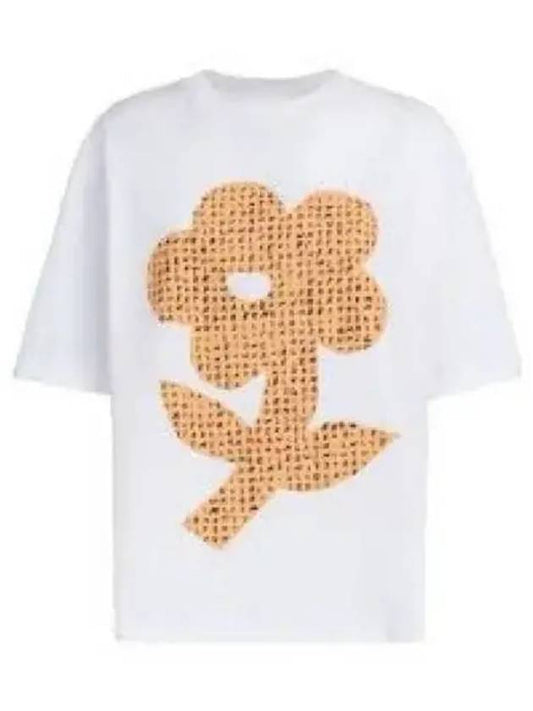 Flower Print Cotton Short Sleeve T-Shirt White - MARNI - BALAAN 2