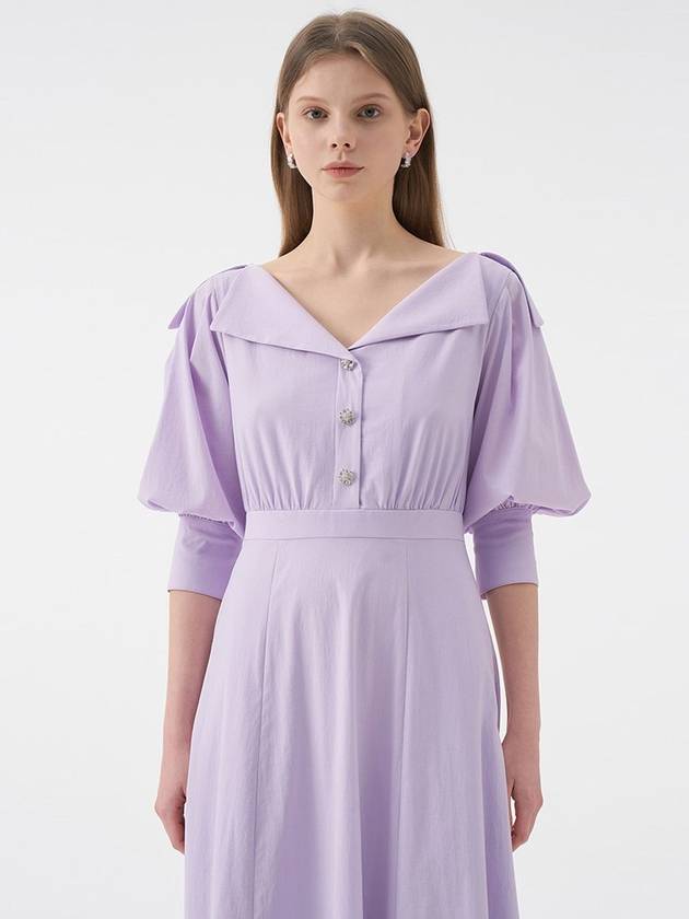 Leina Deep V-neck Collar Flare One-Piece Purple - AME - BALAAN 5