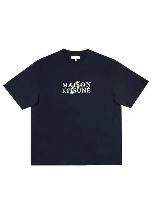 Flowers Oversized Short Sleeve T-Shirt Navy - MAISON KITSUNE - BALAAN 2