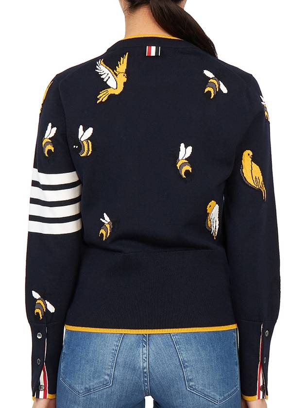 Birds Bees 4-Bar Cotton Merino Pullover Knit Top Navy - THOM BROWNE - BALAAN 5