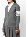 Sustainable Fine Merino Wool 4-Bar Relaxed Fit V-Neck Cardigan Medium Grey - THOM BROWNE - BALAAN 4