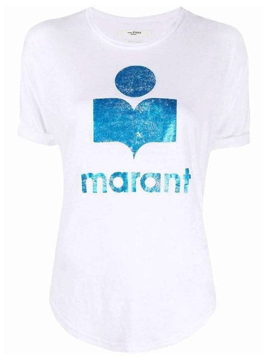 Logo Coldy Short Sleeve T-Shirt White Blue - ISABEL MARANT - BALAAN 1