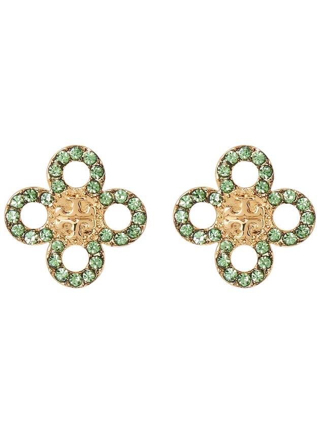 Tory Burch Kira Clover Pave Stud Small Earrings Green Gold - TORY BURCH - BALAAN 3