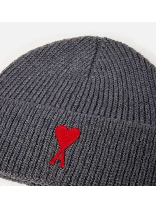 Heart Logo Patch Merino Wool Beanie Hat H21K651 018 - AMI - BALAAN 2