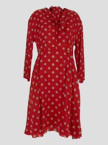 Teddy Flower Viscose Midi Dress Red - KENZO - BALAAN 1