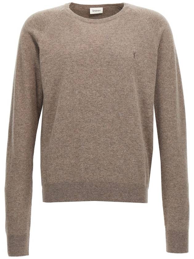 Cassandre crew neck long sleeve knit top beige - SAINT LAURENT - BALAAN 2