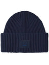 Face Patch Ribbed Wool Beanie Navy - ACNE STUDIOS - BALAAN 2