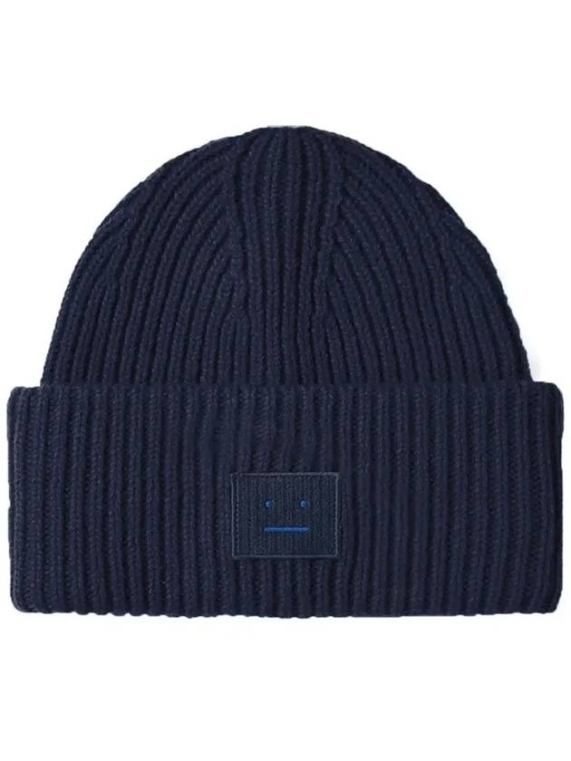 Face Patch Ribbed Wool Beanie Navy - ACNE STUDIOS - BALAAN 2