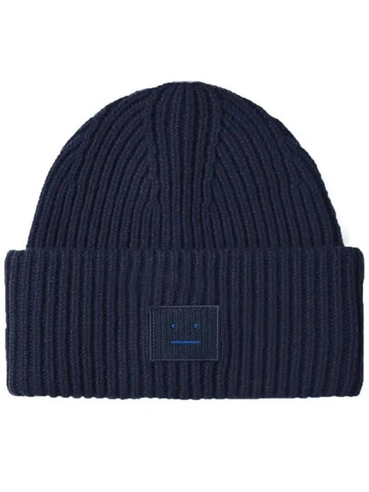 Face Patch Ribbed Wool Beanie Navy - ACNE STUDIOS - BALAAN 2