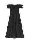 Poplin Off Shoulder Smoke Midi Dress Black - GANNI - BALAAN 3