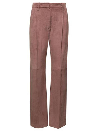 Women's Suede Straight Pants Pink - BRUNELLO CUCINELLI - BALAAN 1