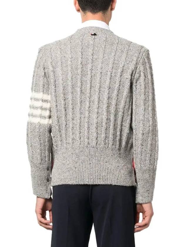 Donegal Twist Cable 4 Bar Classic V Neck Cardigan Light Grey - THOM BROWNE - BALAAN 5