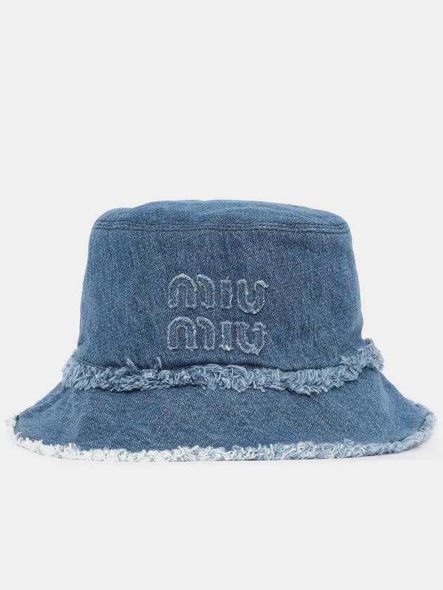 Logo Patch Denim Bucket Hat Blue - MIU MIU - BALAAN 3