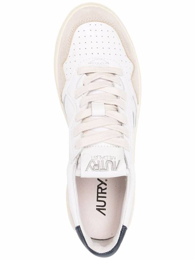 Women's Leather Suede Medalist Low Top Sneakers White Blue - AUTRY - BALAAN 4