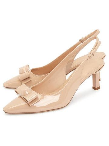 Women's Karine Amaretti Vara Bow Slingback Heels Beige - SALVATORE FERRAGAMO - BALAAN 1