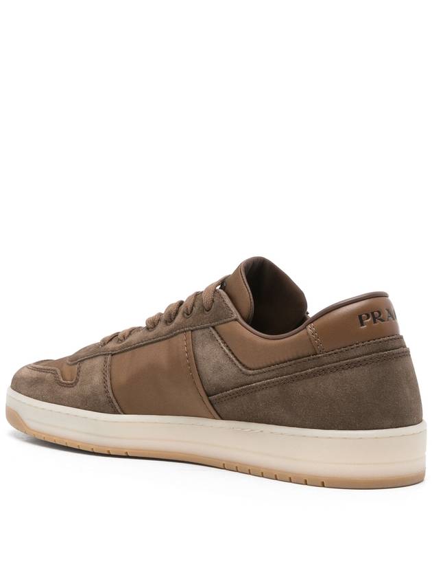 Triangle logo lace up low top sneakers brown - PRADA - BALAAN 4