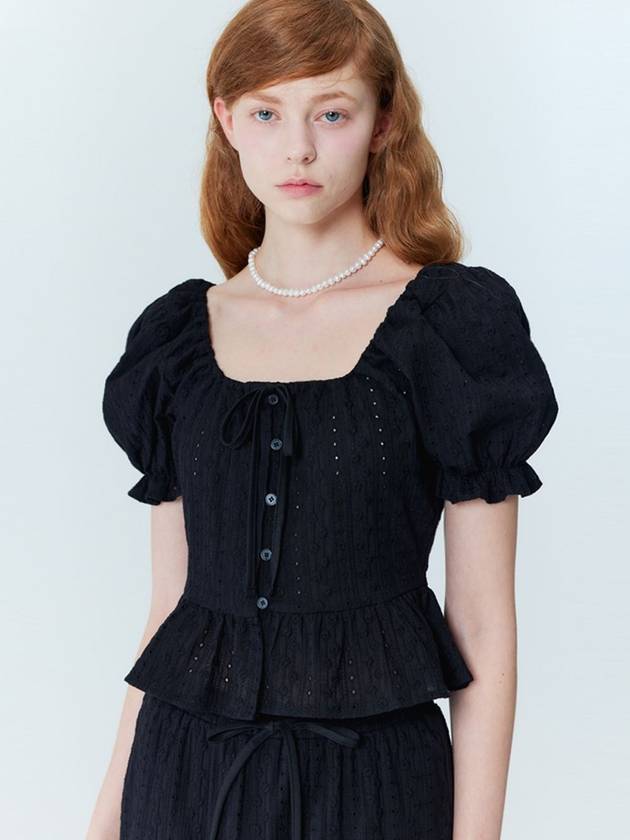 SET_Flower embroidery puff blouse_long skirt_Black - OPENING SUNSHINE - BALAAN 2