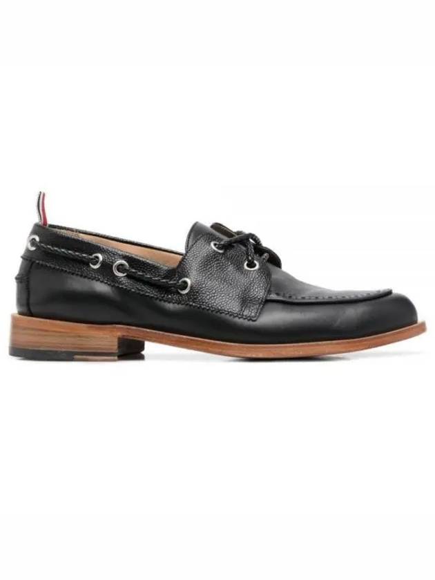 Men's Vitello Calf Leather Boat Shoes Black - THOM BROWNE - BALAAN 2