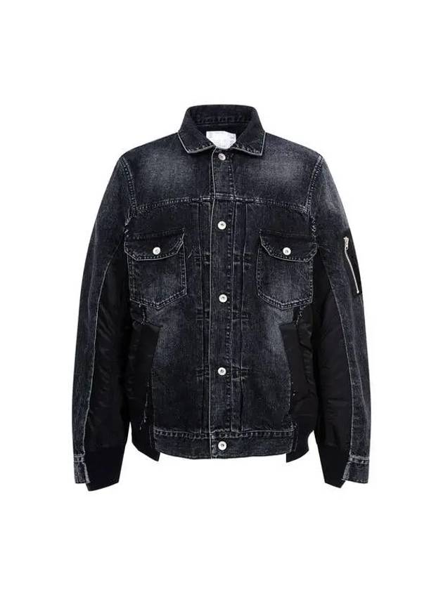 Men s Nylon Mix Button Up Denim Jacket Washed Black - SACAI - BALAAN 1