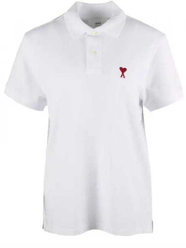Heart Logo Polo Shirt White - AMI - BALAAN 2