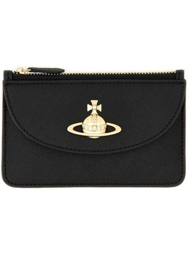 Half Moon Saffiano Card Wallet Black - VIVIENNE WESTWOOD - BALAAN 1