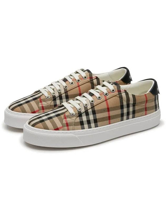 Vintage Check Cotton Low Top Sneakers Beige - BURBERRY - BALAAN 2