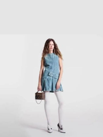 Denim Button Tab Pleated Dress 1AFLXW - LOUIS VUITTON - BALAAN 1