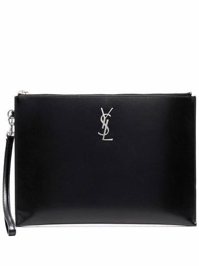 Monogram Silver Logo Clutch Bag Black - SAINT LAURENT - BALAAN 2