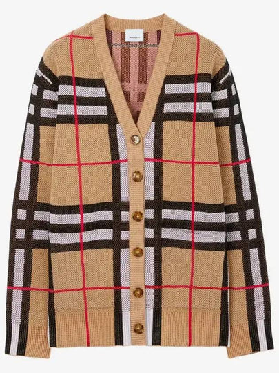 V-Neck Checked Technical Cotton Cardigan Archive Beige - BURBERRY - BALAAN 2