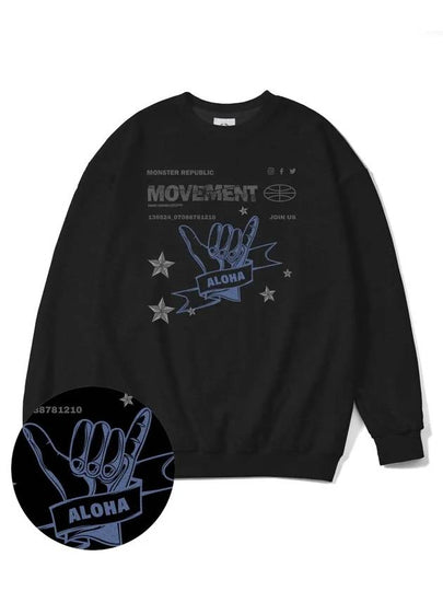 Aloha Indigo Blue Overfit Sweatshirt Black - MONSTER REPUBLIC - BALAAN 2