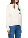 Intarsia Big Heart Logo Wool Knit Top Ivory - AMI - BALAAN 3