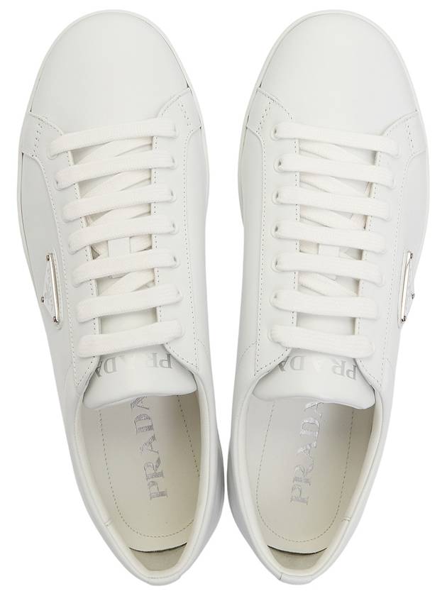 Brushed Leather Low Top Sneakers White - PRADA - BALAAN 3