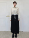 e Women's Sporty Elegance Mixed High Neck Knit Long Dress Ivory Black - PRETONE - BALAAN 2