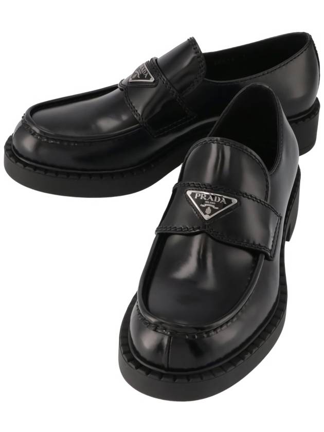 Chocolate Brushed Leather Loafers Black - PRADA - BALAAN 2