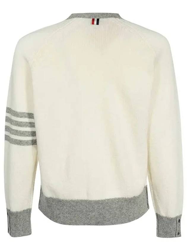 V-Neck 4-Bar Wool Cardigan White - THOM BROWNE - BALAAN 3