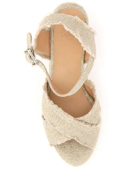 Beige Wedge Sandals With Criss-Crossed Straps In Canvas And Straw Woman Castaner - CASTANER - BALAAN 2