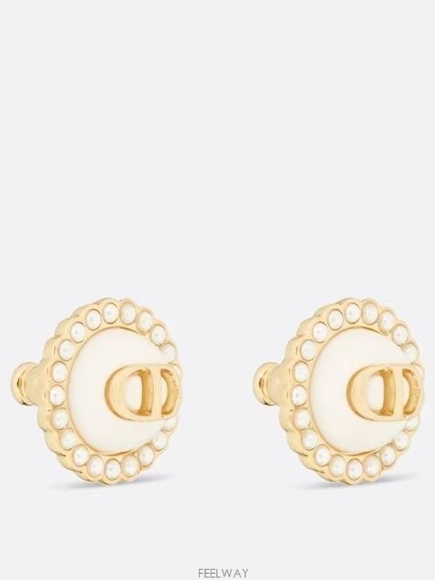 Petit CD Baroque Stud Earrings Latte Glass - DIOR - BALAAN 3