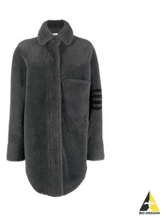 23SS Women's 4 Bar Stripe Shearling Fur Coat Dark Gray FDSD74C 02821 - THOM BROWNE - BALAAN 1